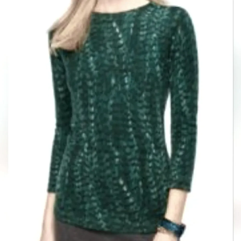 Talbots Pure Cashmere Teal Feather Sweater - Picture 3 of 16